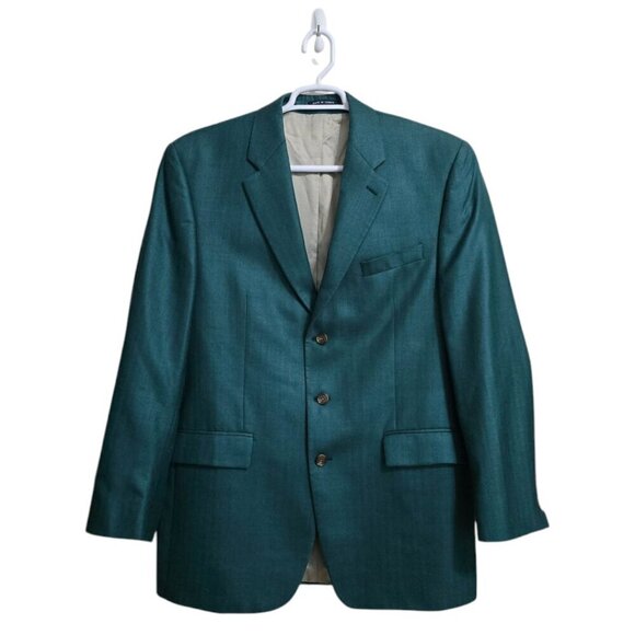 Ralph Lauren Green Silk Wool Single Breasted Blazer Sz 44L - Picture 1 of 14